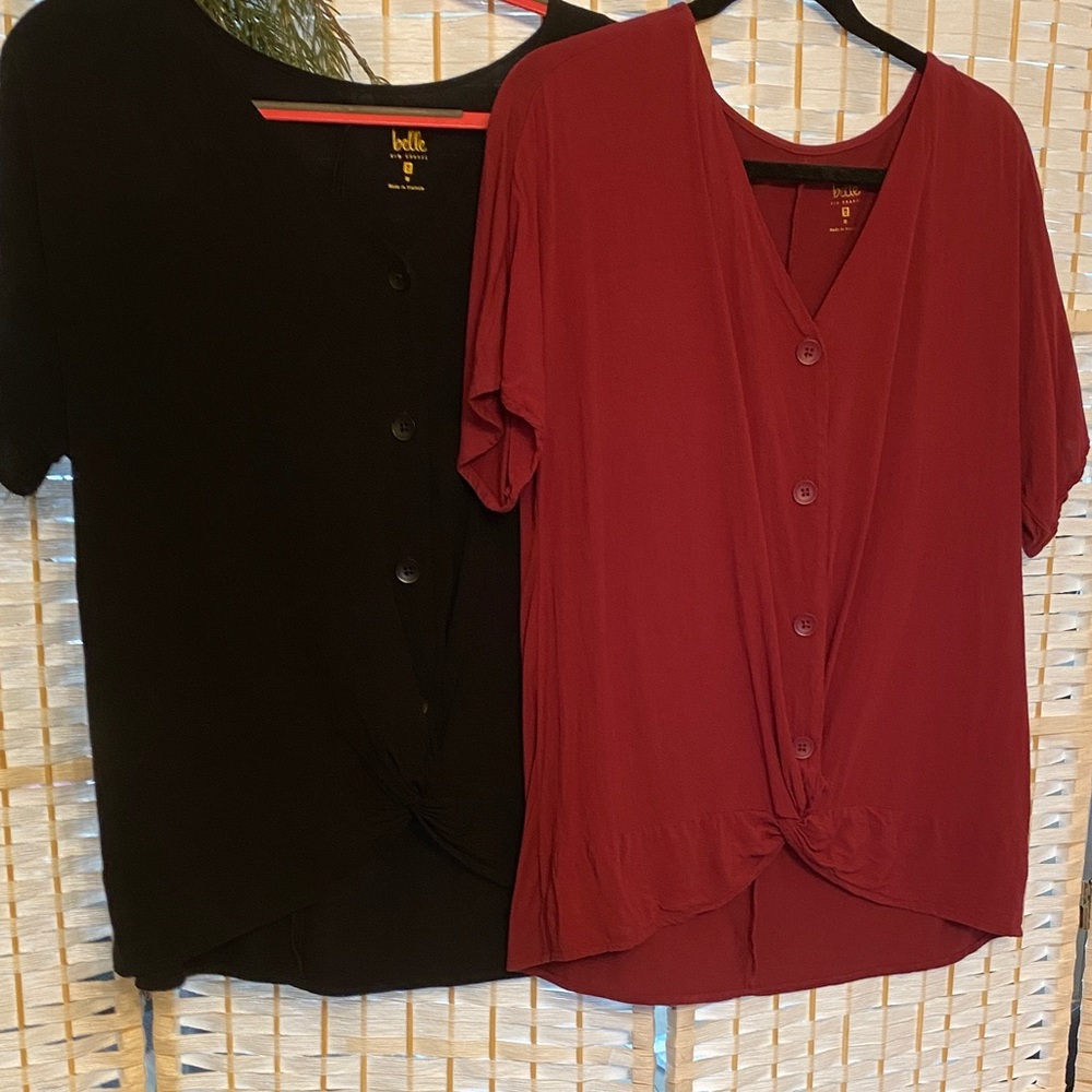 Belle by Kim Gravel Black and burgundy ,Button-Down Tops